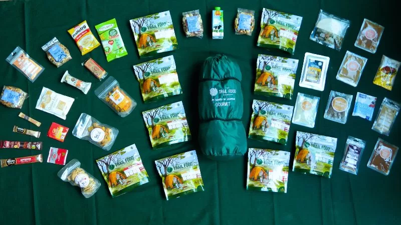 gourmet hiking pack laid out