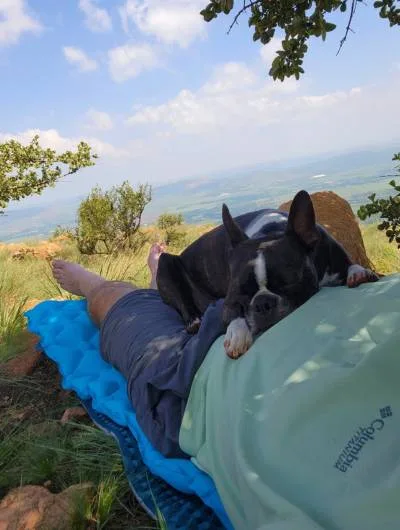 resting with a man's best friend