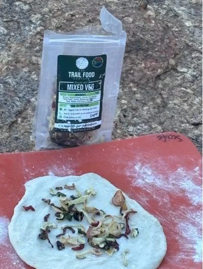 camp made bread with dried veggies